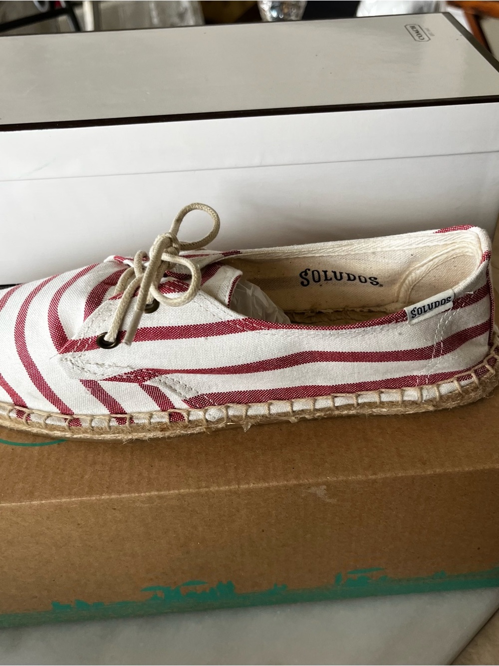 Soludos Red and White Striped Canvas Espadrille Sneaker